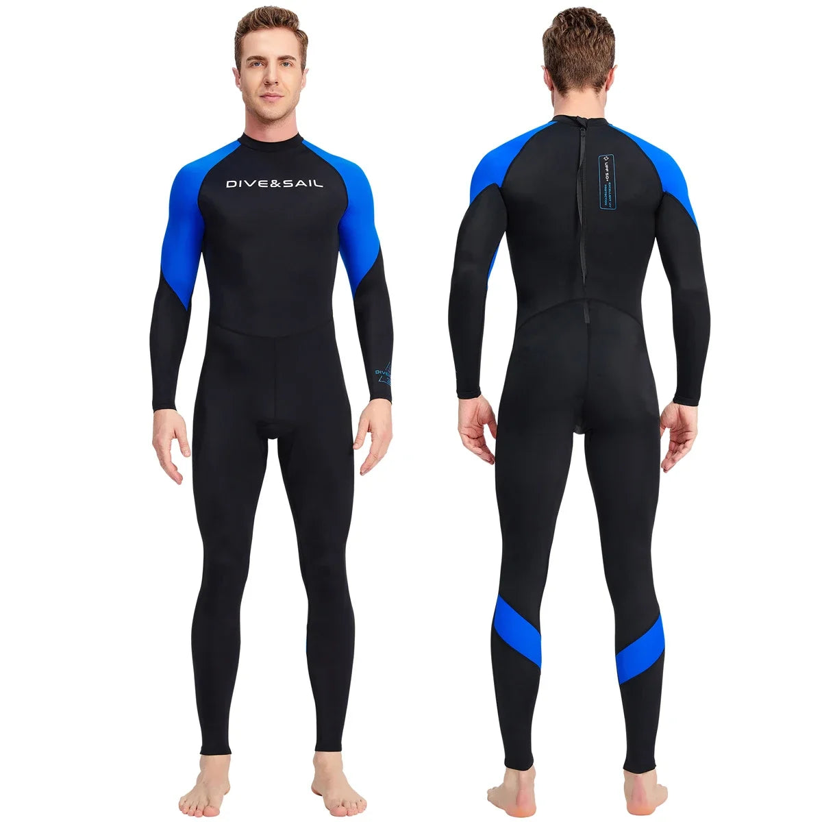 Summer Men's Long-sleeved One-piece Swimsuit Lightweight Breathable Beach Surfing Swimming Sunscreen Quick-drying Clothesdropshi