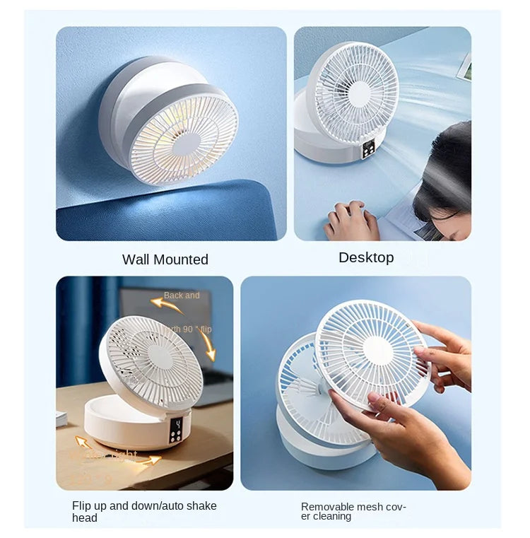 2023 New Fan With Remote Control Portable Wall-hanging Rechargeable Usb Electric Folding Fan Nightlight Air Cooler Household