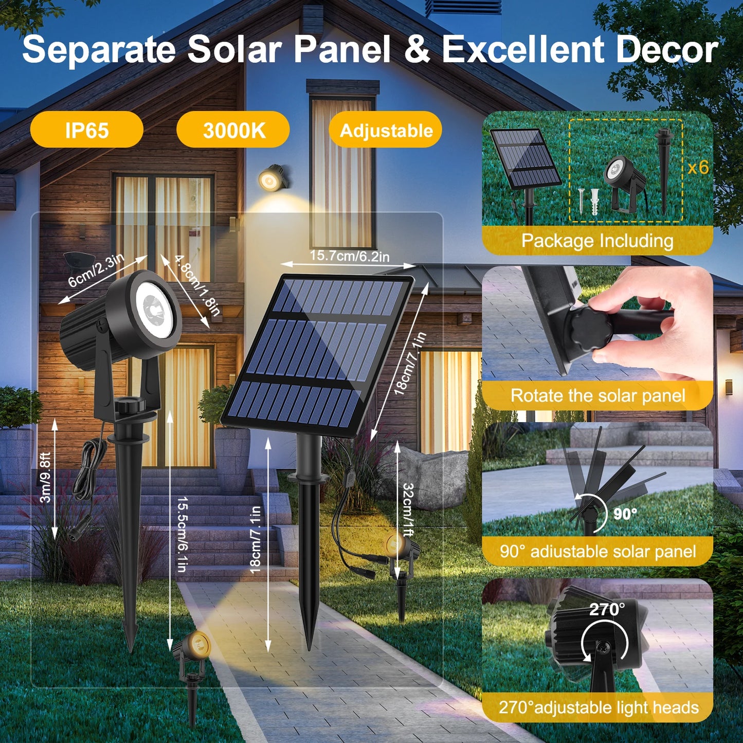 RGB/3000K/6000k Solar Garden Light Outdoor Solar Power Spotlight IP65 Waterproof Wall Light Lawn Lamp For Yard Lawn Walkway