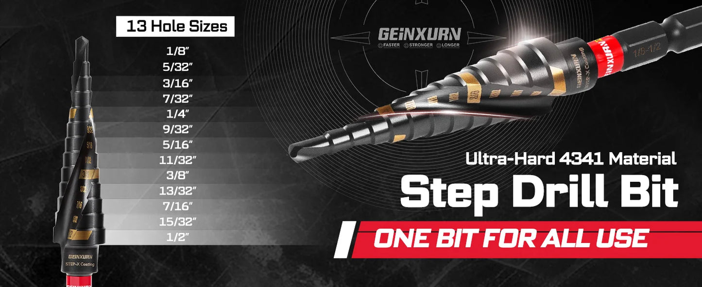 Geinxurn 58Pcs Tools Set Packaged with Impact Screwdriver Bits,Mini Wrech,Step Drill,Socket Adapter and Bit Holder for DIY