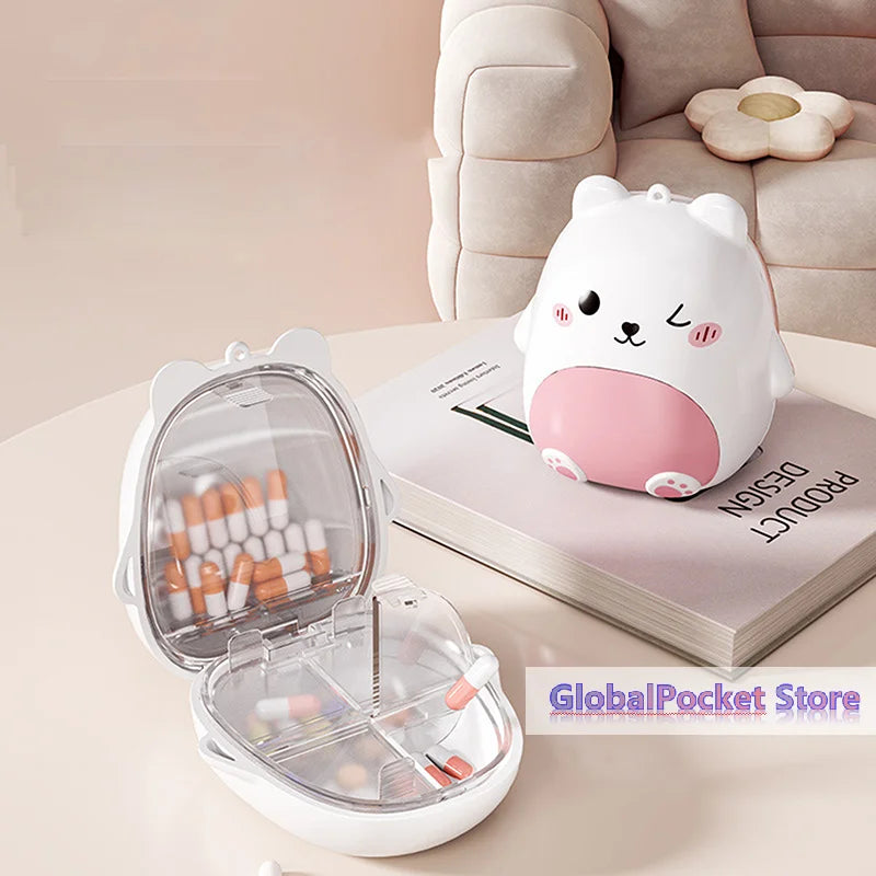 Cute Cartoon Small Bear Portable Double-layer Compartment Going Out Packed Separately Medicine Storage Plastic Pill Box Fashion