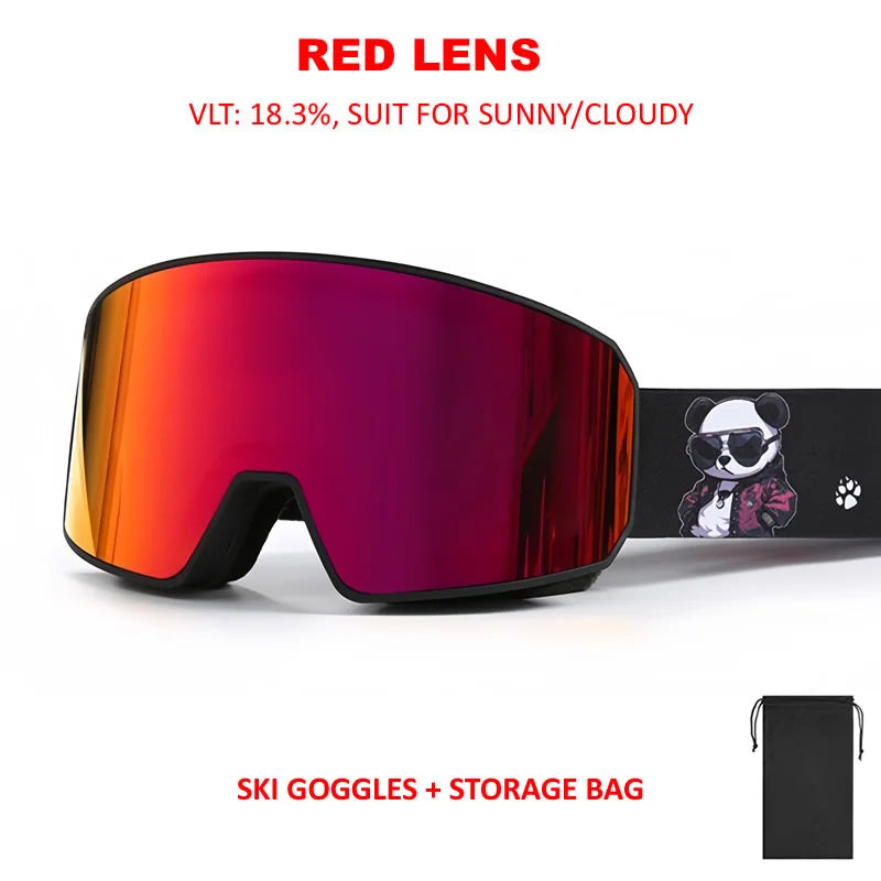 NEW Double Lens Full Ski Goggles OTG Snowboard Eyewear Adults Snow Glasses REVO Coating Anti-Fog Snow Blindness Protection