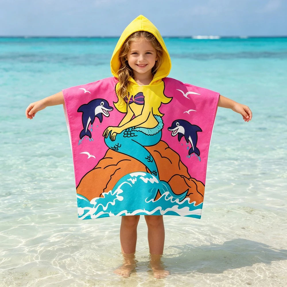 Children Bathing Stuff Kids Hooded Cape Towel Boy Cartoon Bathrobe Baby Swimming Towel Girls Unicorn Beach Towel Wrap Blanket