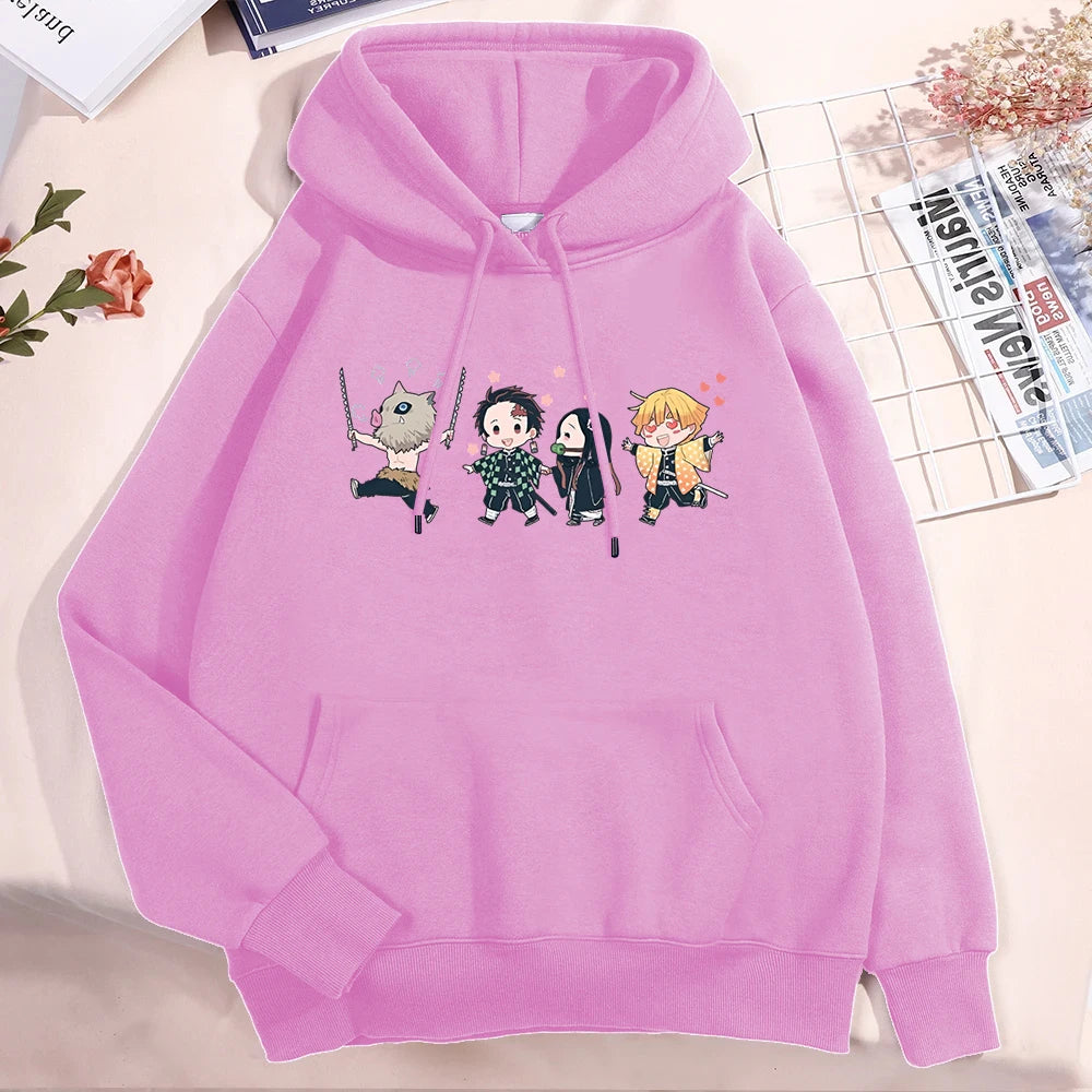 New Anime Kamado Tanjirou Kamado Nezuko Agatsuma Zenitsu Hashibira Inosuke Print Hoodie Sweathshirts Men Women Hooded Pullover