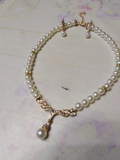 Women's 2 Piece Jewelry Sets One Gold Color Necklace + 1 Pair Earrings Wedding Bridal Pearl Elegant Decoration Pendientes Gifts