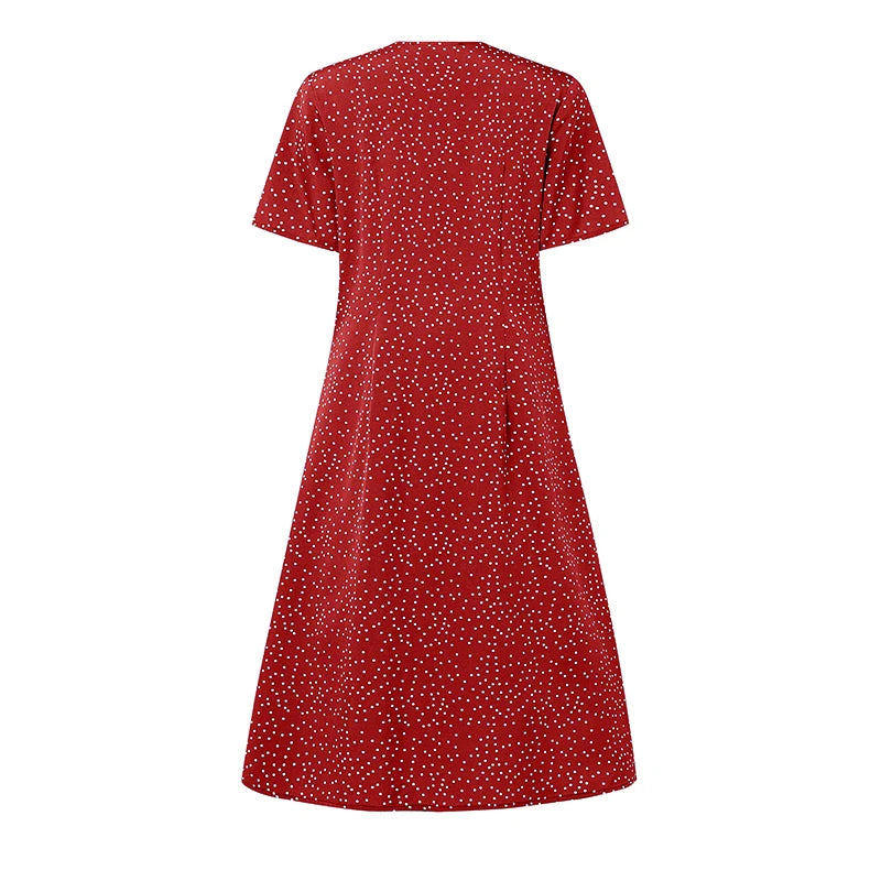 ZANZEA Women Summer Casual Dress 2025 Short Sleeve Polka Dot Bohemian Holiday Sundress V-Neck Loose Buttons Beach Vestidos Robe