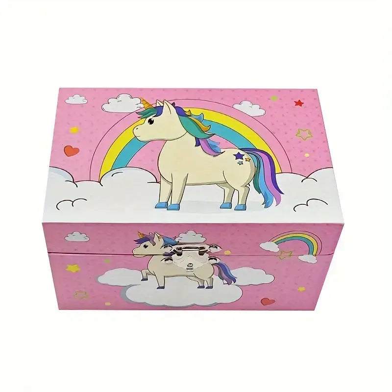 Jewelry Storage Clockwork Music Box Desk Organizer Pink Cute Unicorn Little Girls Gift Ring/Necklace/Bracelet/Earring Storage