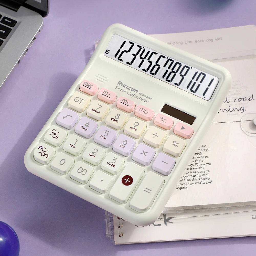 12-bit High-Precision Desktop Calculator -Large Display, Big Buttons , No Batteries Required,solar and battery dual power supply