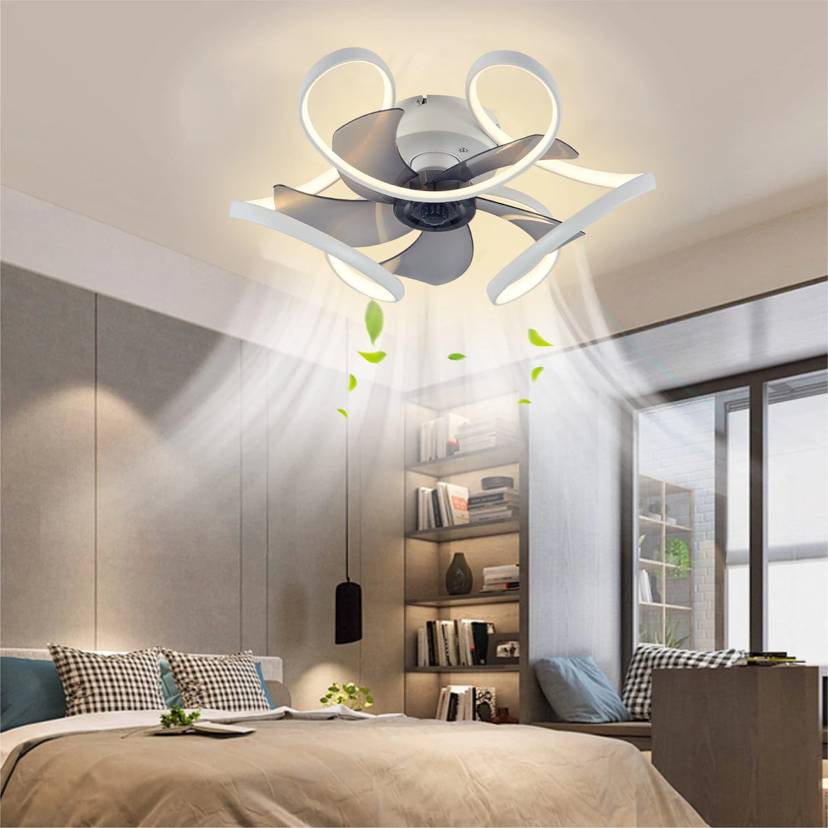 Modern Ceiling Fan Home Decorative Pendant Fan With Lamp Reversible Motor Suitable Kitchen Living Room Creative Chandelier Fan