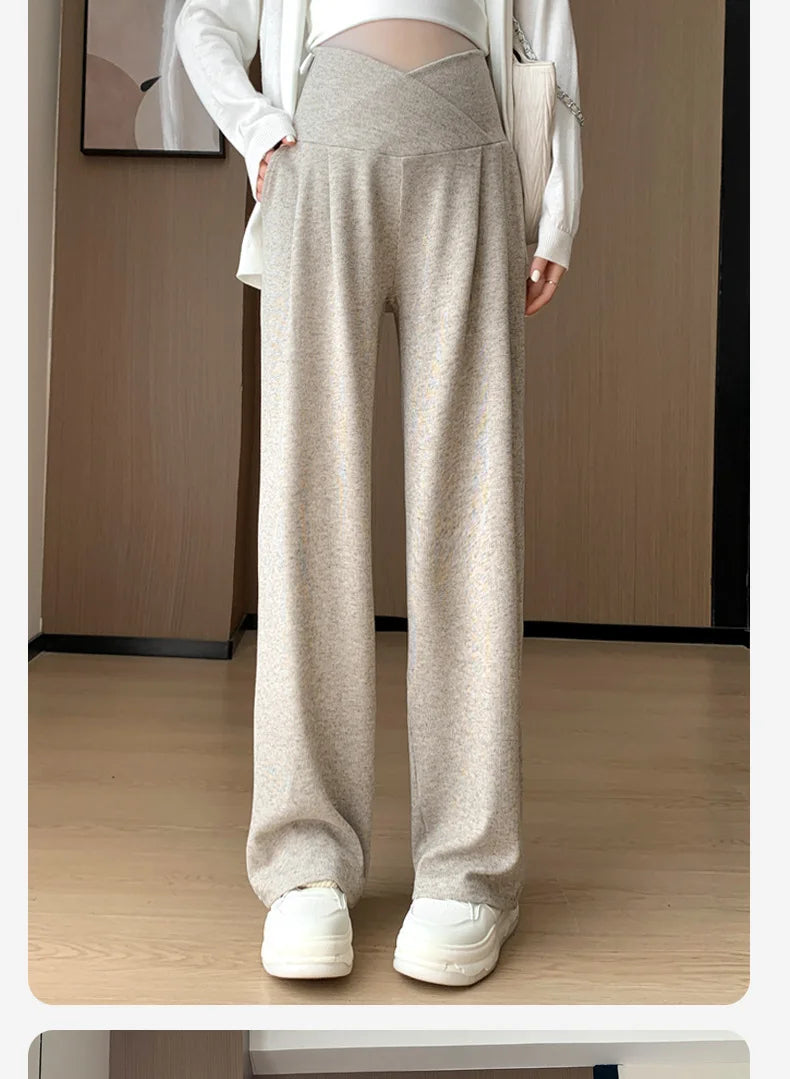 Maternity Pants Spring and Fall Wide-Legged Pants Low-Waisted Glutinous Pants Small Casual Straight Pants Maternity Clothing