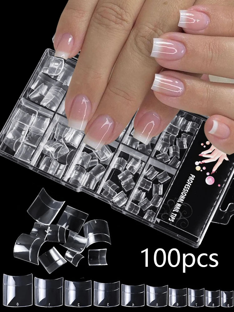 100Pcs Clear Short Square Nail Tips Half Cover Soft Gel French Fake Nail Tip Artificial Acrylic Press-Ons for Nail Extension DIY