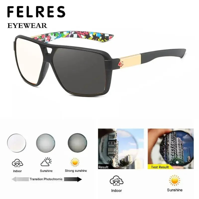 Sport Large Frames Photochromic Reading Glasses Men Clear Lens Color Changing Optical Eyeglasses Readers Customized Diopter +1.5