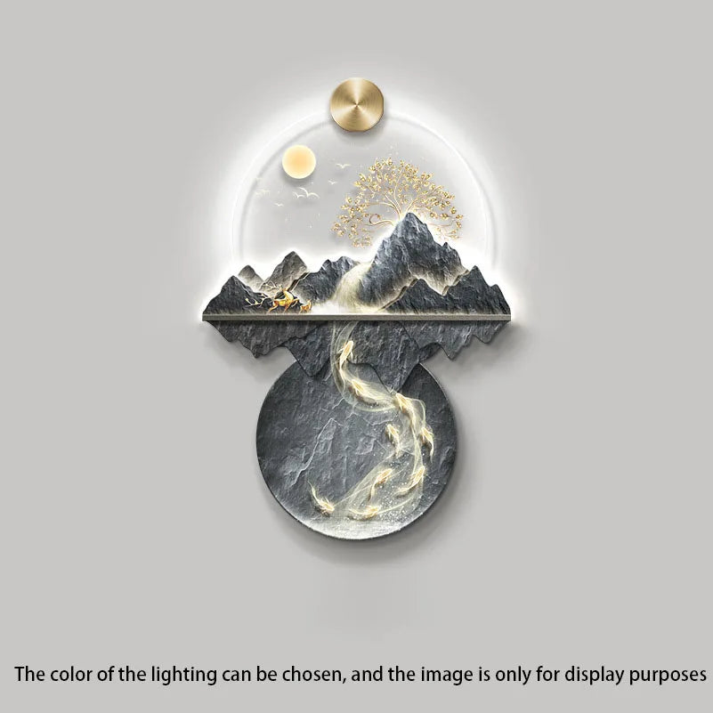 Background Landscape Painting Wall Lamp Chinese Creative Living Room LED Decor Light Corridor Remote Control Lighting Wall Lamps