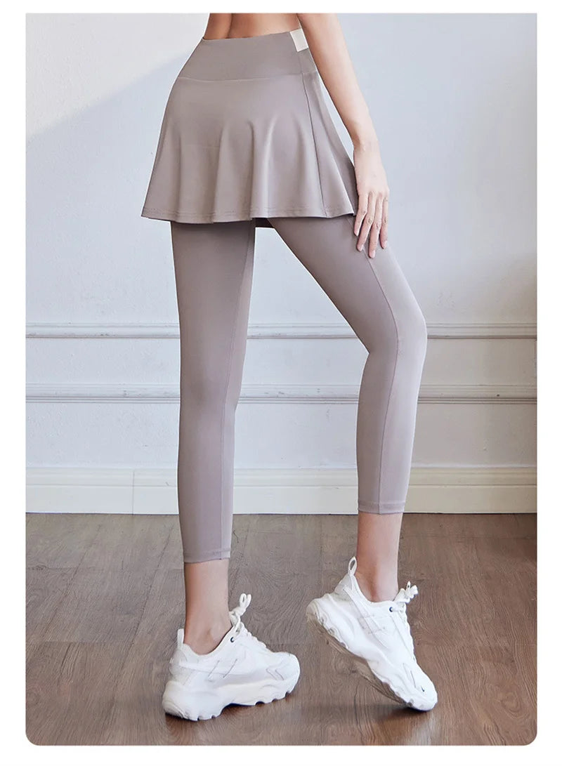 Aiithuug Tennis Skorts Cross-waist Skirted Legging Yoga Legging with Skirts Tennis Leggings Soft Stretchy Tennis Dresses Running