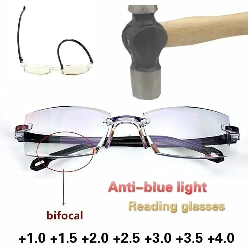 Intelligent Zoom Anti-blue Light Frameless Frame Cutting Edge Reading Glasses Men And Womean