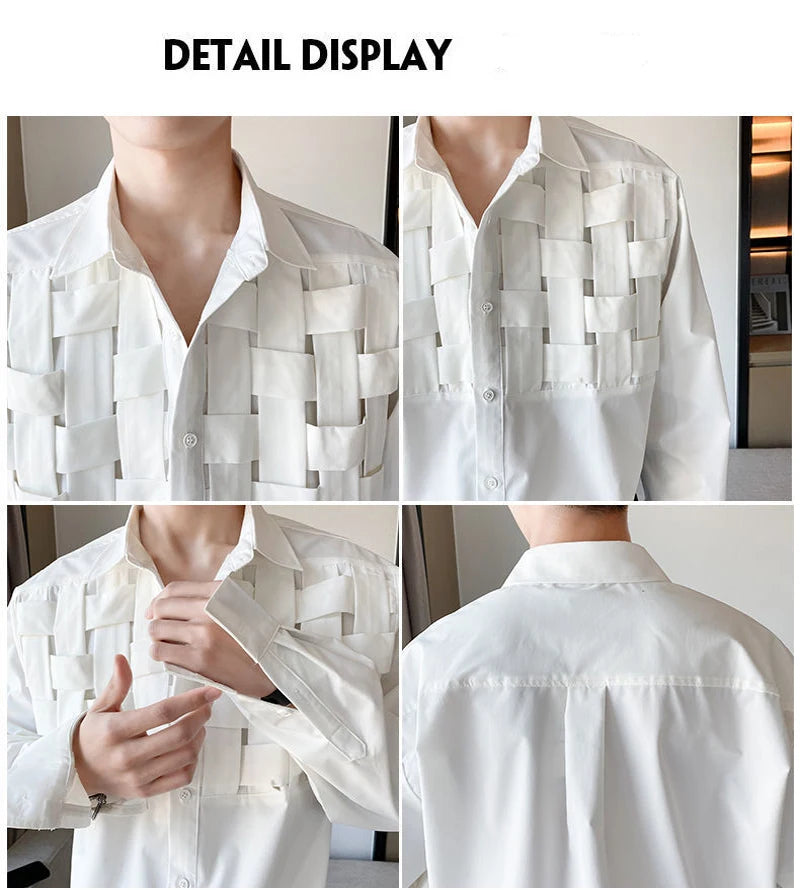Vintage Weaving Shirts For Men Long/Short Sleeve Lapel INS Trend Tops Streetwear New Spring Summer Fashion Casual Loose Shirts