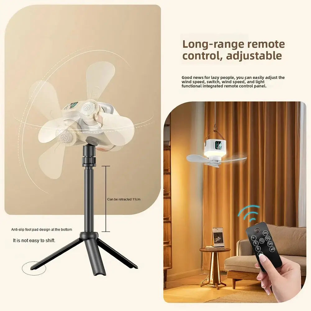 New Portable Rechargeable Ceiling Fan Wireless USB Hanging Fan With Timed remote control for Students Dorm Bed Outdoor Camping
