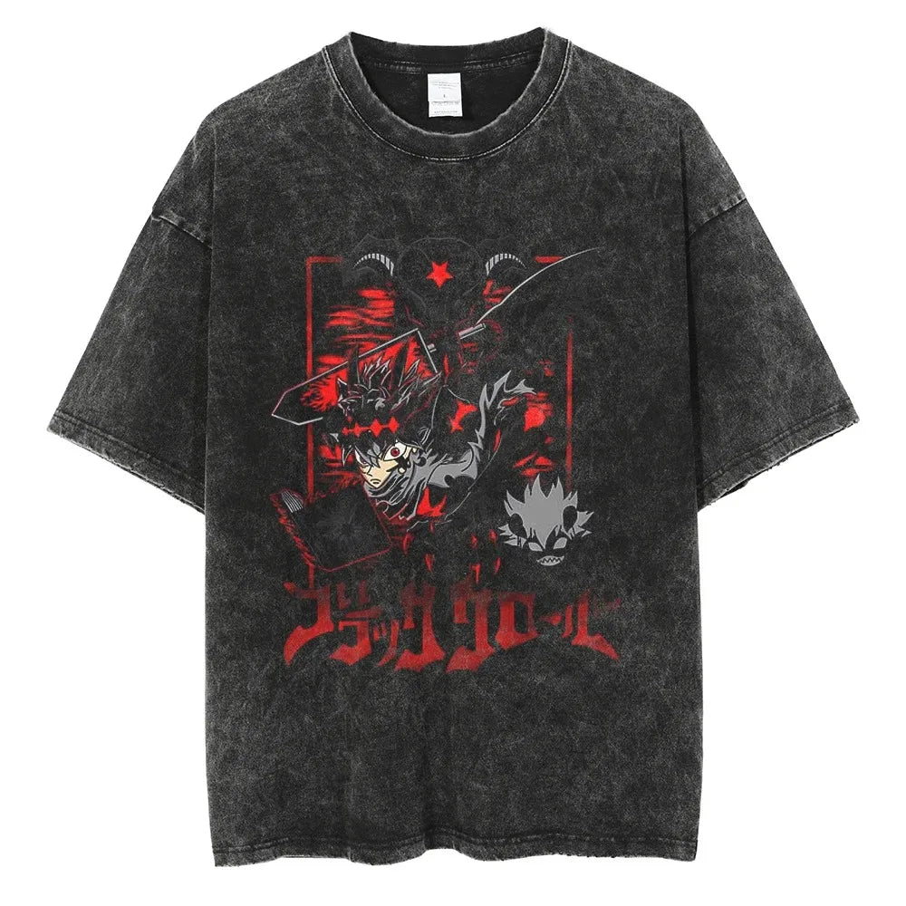 2024 Cotton Short Sleeve Tshirt Tops Hip Hop Men Women Streetwear Washed Black Harajuku T Shirt Japanese Anime Graphic T-Shirt