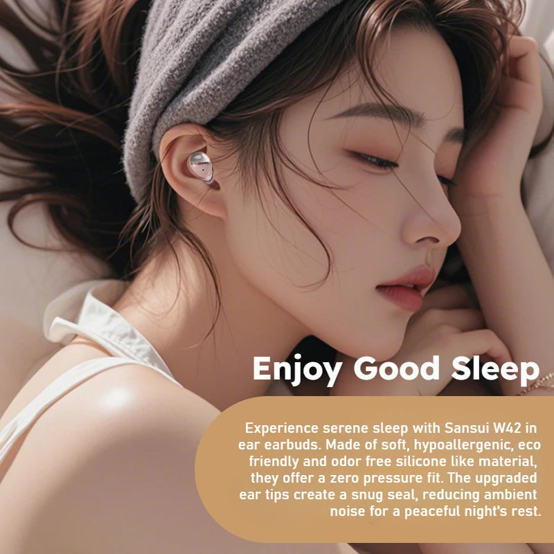 Sansui W42 Sleeping Earphones Wireless Bluetooth TWS Earbuds Invisible in-Ear Bluetooth 5.4 Headsets Physical Noise Reduction