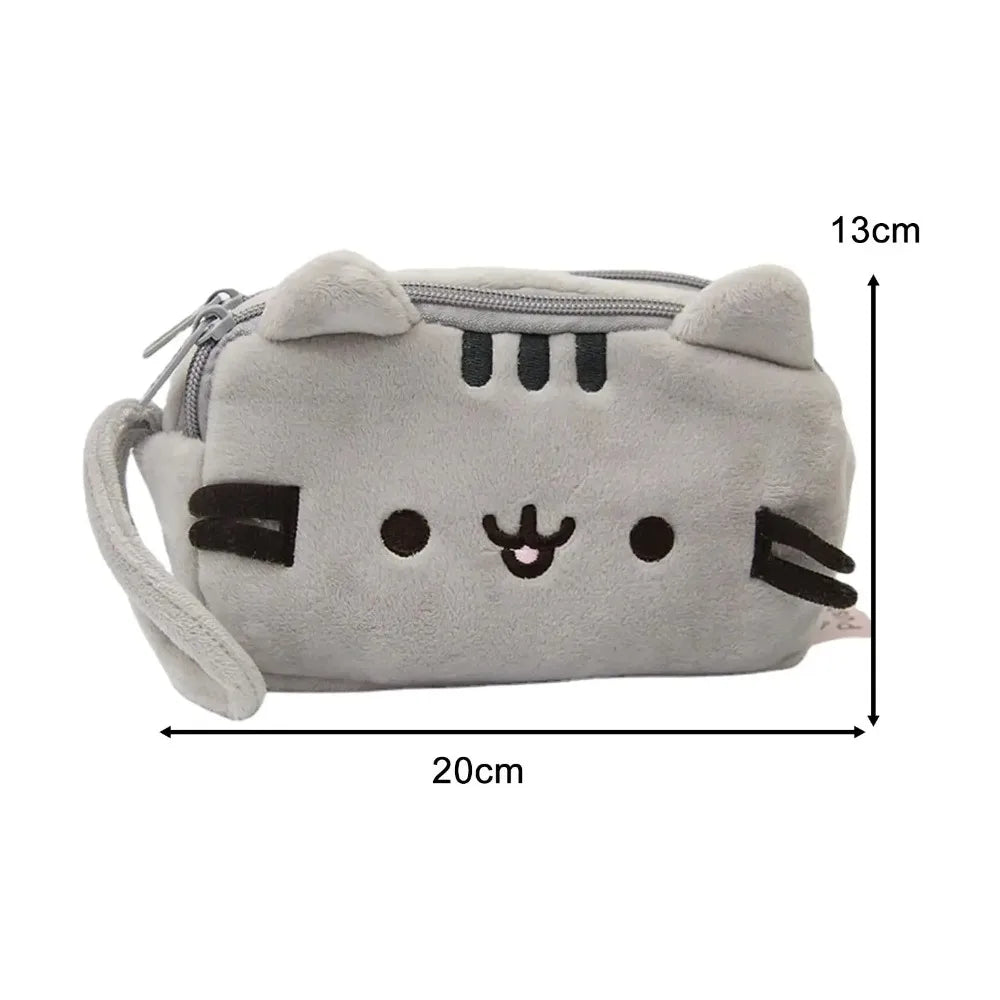 Plush Pencil Case Cute Cat Makeup Bag Large Capacity Portable Plush Animal Stationery Storage Pouch Zipper Closure Pen Case