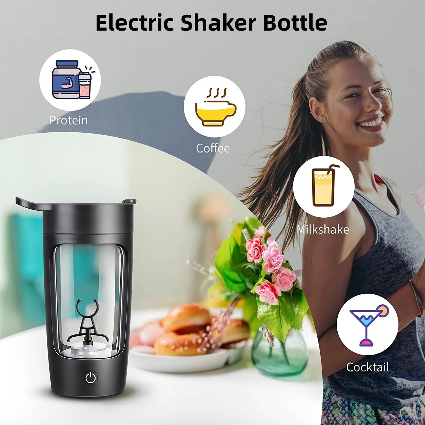 Portable Electric Shaker Bottle Protein Powder Fitness Shaker 650ML Automatic Mixing Tumbler Stirring Mug Sports Water Bottle