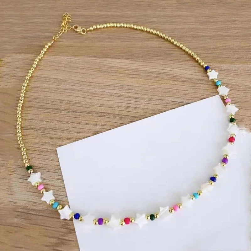 Fashion Rainbow Beads Choker Bohemian Handmade Imitation Pearls Necklace Women Charming Accessories 2022 New Trendy Jewelry