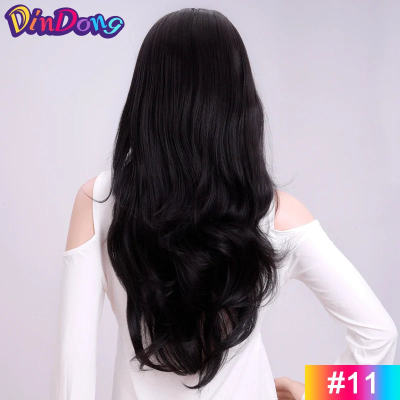 24 Inch Long Wavy Head Tied  3/4 Half Wigs With Clips In, Synthetic Fibers Hair Extension Wigs For Women
