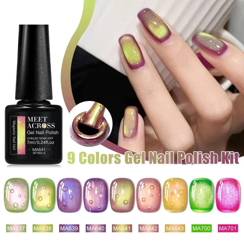 12Pcs/Set Fluorescent Cat Magnetic Nail Gel Polish Guava Green Neon Color With Magnetic Stick Semi-Permanent UV Gel Nail Art Kit