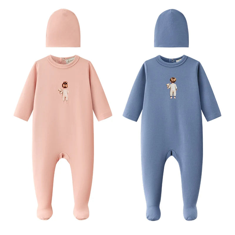 Ali Layette AW26 Baby Footed Romper Matching Hat Girl Boy Cotton Pajama Sets