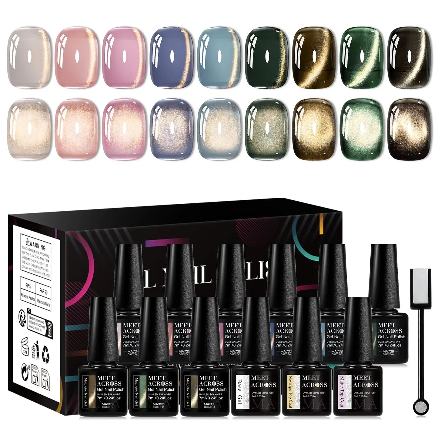 12Pcs/Set Fluorescent Cat Magnetic Nail Gel Polish Guava Green Neon Color With Magnetic Stick Semi-Permanent UV Gel Nail Art Kit