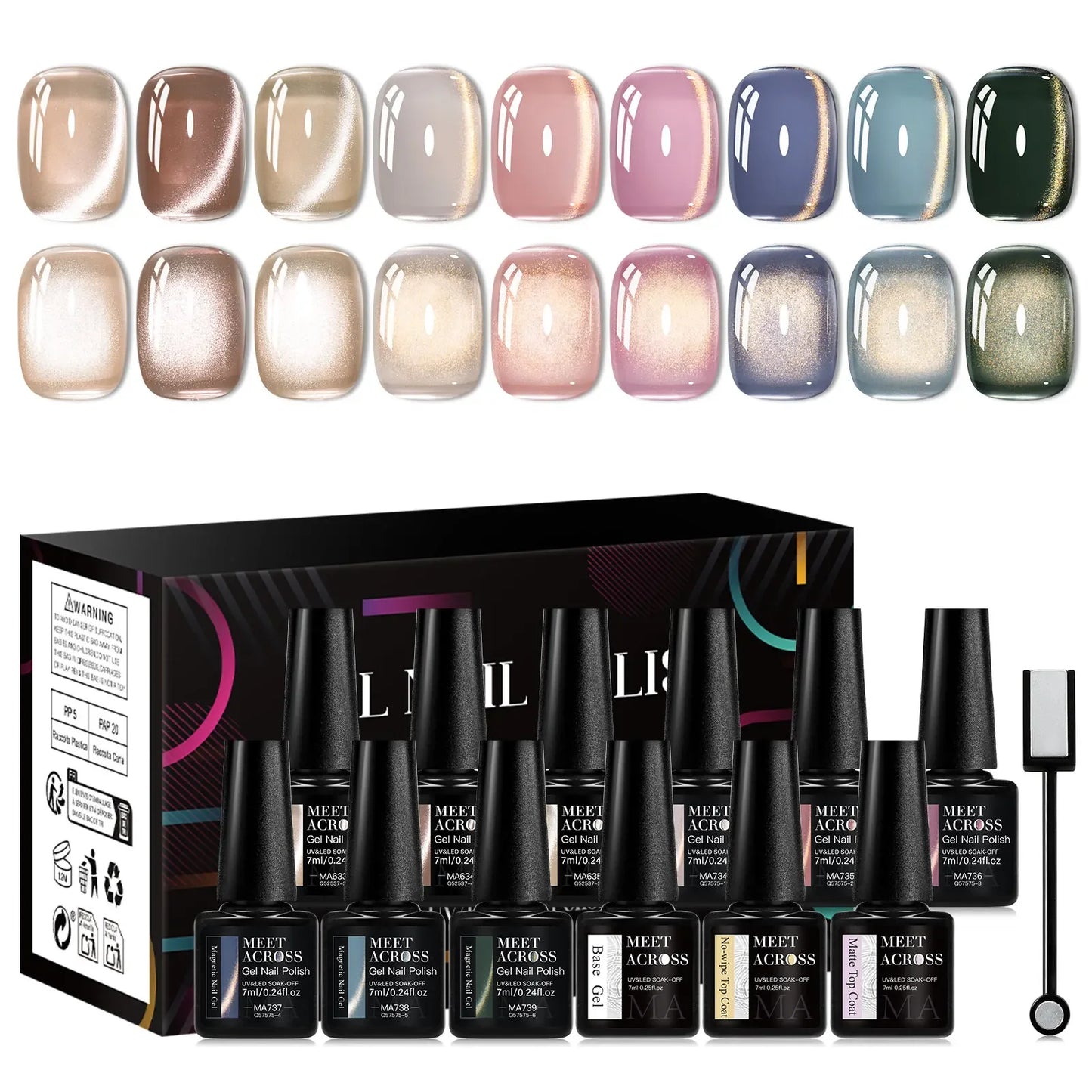 12Pcs/Set Fluorescent Cat Magnetic Nail Gel Polish Guava Green Neon Color With Magnetic Stick Semi-Permanent UV Gel Nail Art Kit
