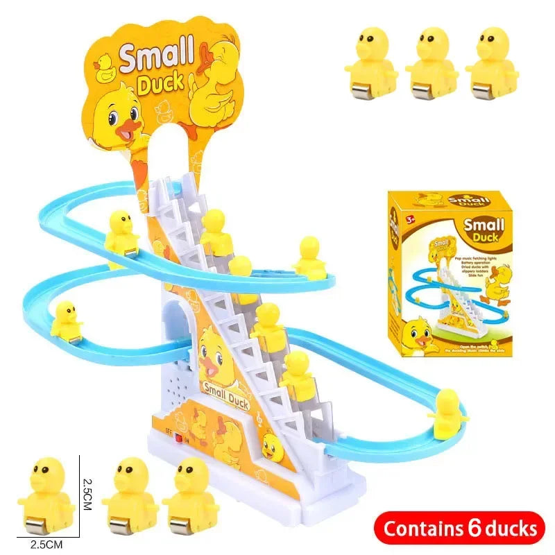 Electric Duck Track Rail Racing Slide Piggy Climbing Stairs Baby Toy LED Lights Musical Slide Roller Coaster Toys for Gift