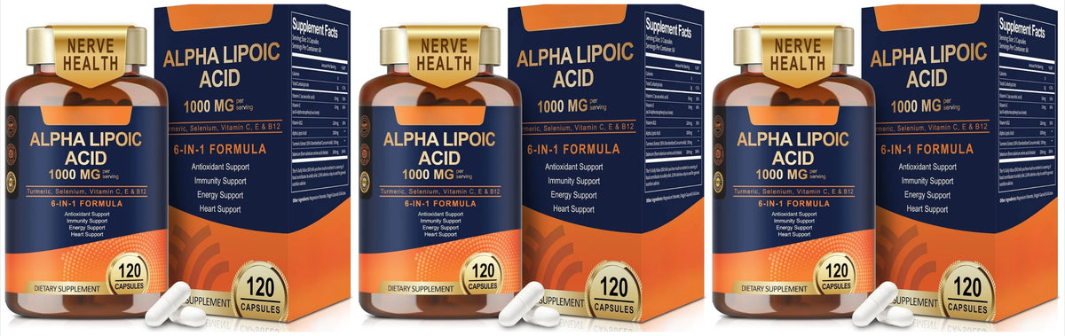 Alpha Lipoic Acid 6-in-1 Formula 1000mg, Turmeric Selenium Vitamins C E B12, 120 Veggie Capsules for Daily Wellness Support