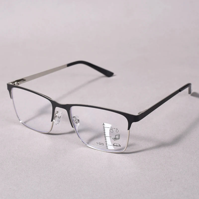 Black Double Color Frame Progressive Multifocal Reading Glasses Anti-blue Light Far Sight Glasses Men Big Full Frame Business Pr