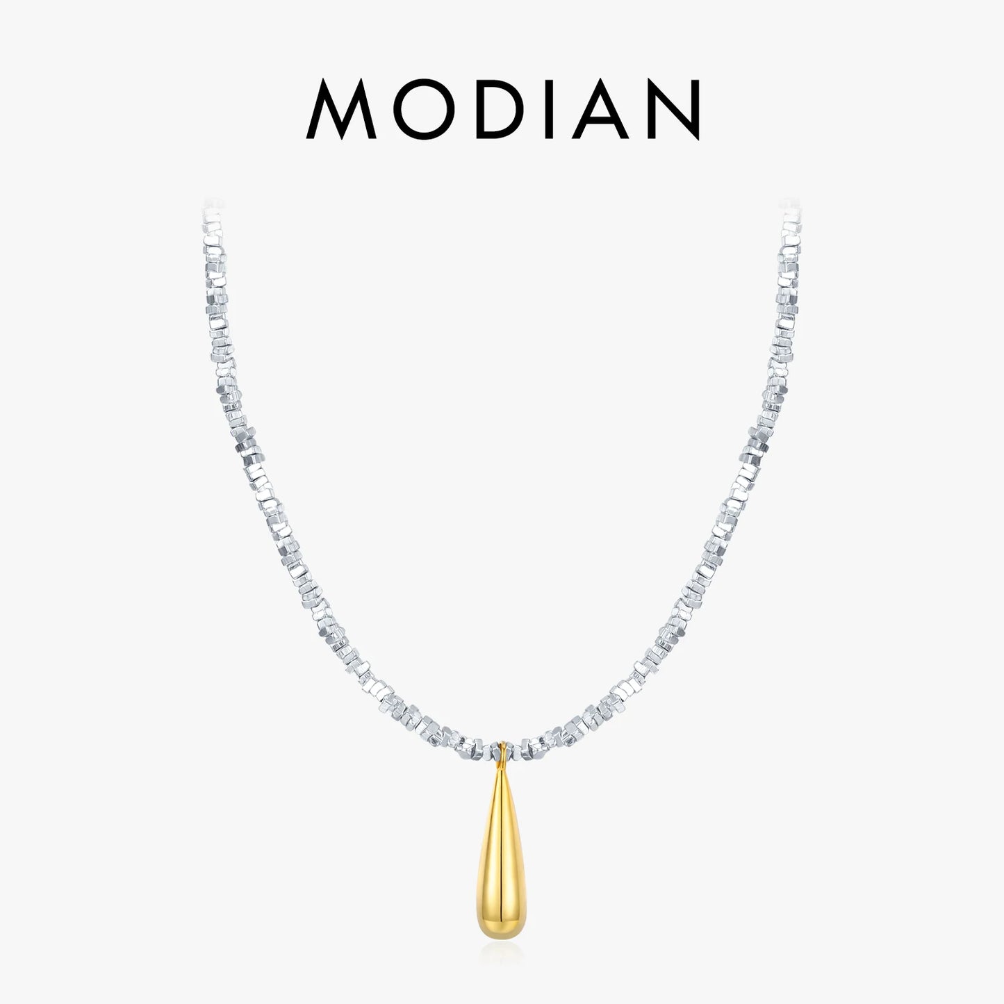 MODIAN 925 Sterling Silver Geometric Square Necklace Pendant Gold Color Water Drop Fine Jewelry For Women Valentine's Day Gifts