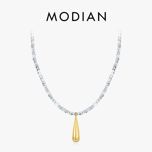 MODIAN 925 Sterling Silver Geometric Square Necklace Pendant Gold Color Water Drop Fine Jewelry For Women Valentine's Day Gifts