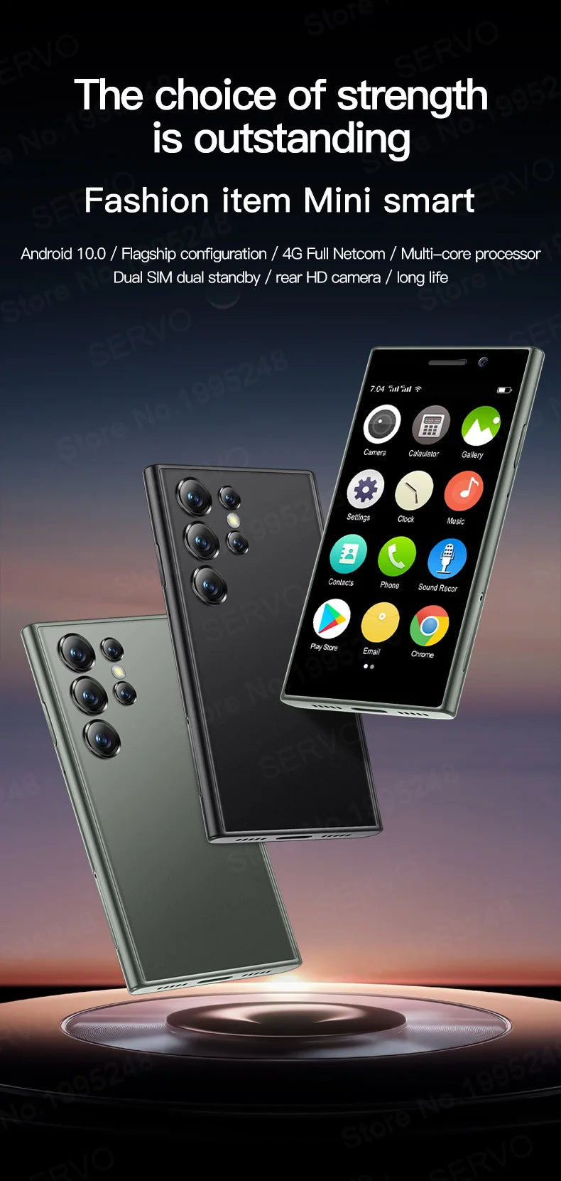 SERVO S24 MINI Android Smartphone 4G Network 2 SIM standby Play Store Face Unlock 3.0" Color Screen Mini Card Smart Mobile Phone