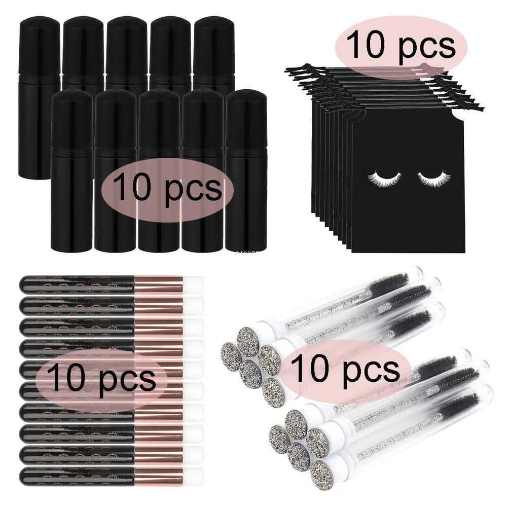 Grafting Eyelash Cleansing Kit 60ML Glossy Black Plastic Foam Pump Bottle Eyelash Grooming Brush Cleaning Bubbler Skincare Tools