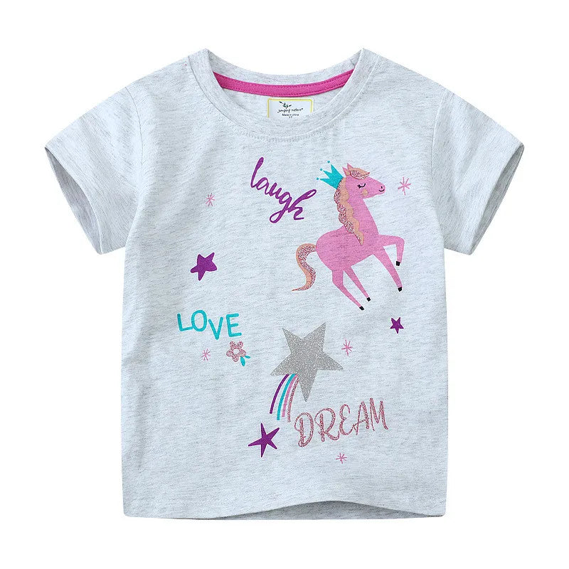 Jumping Meters 2-7T Animals Print 100% Cotton Baby Girls Tees Cotton Summer Toddler Clothes Kids Tops Children's Tshirts