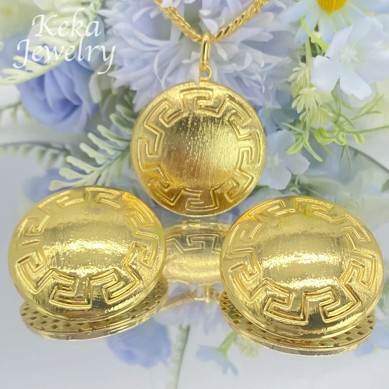 ltaly 18K Gold Plated Delicacy Jewelry Set Women Fashion Earrings Pendant Circular Pattern Desigh Wedding America Party Jewelry