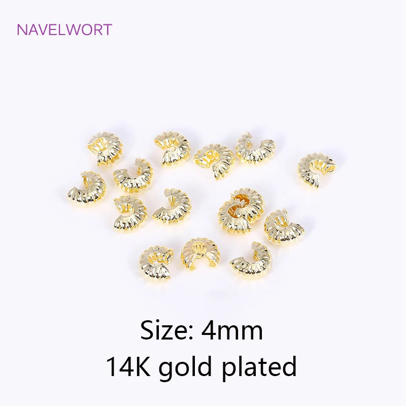 18K Gold Plated Brass Stripe Crimp End Beads Stopper Open Crimp Beads Covers DIY Handmade Crafts Accessories For Jewelry