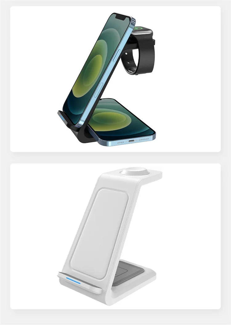 3 In 1 Wireless Charger Stand Fast Charging Station for iPhone 17 16 15 14 13 12 11 iWatch 10/9/8/7 Ultra Airpods Phone Holder