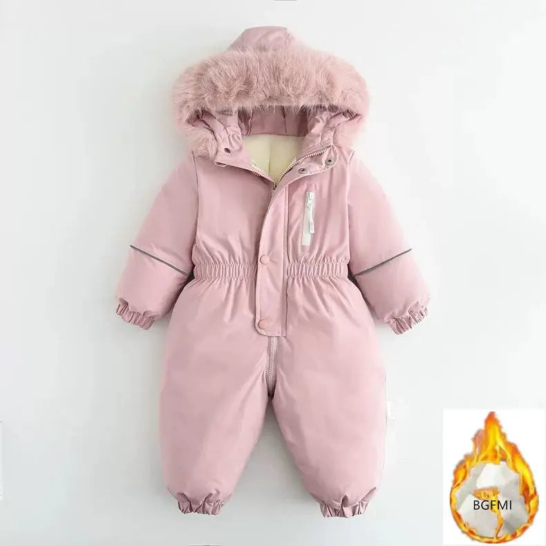 Pink Warm and Thick Boys and Girls Ski Velvet Lining Clothes Jumpsuit  2025 Winter New Children's Clothing Jumpsuit 1-5Y Parka