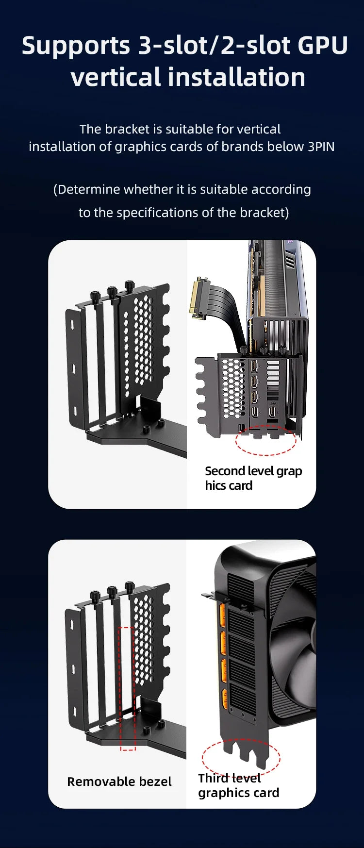 Teucer Vertical GPU Mounting Bracket PC Graphics Card Holder PCI-E 3.0/4.0 x16 Anti-interference Flexible 90° Extension Cable