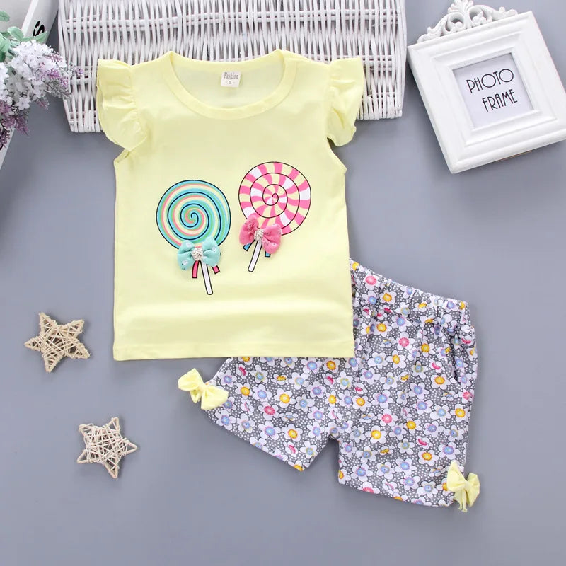 New Summer Fashion Baby Girls Clothes Children Cute Cotton Vest Shorts 2Pcs/Sets Toddler Casual Costume Infant Kids Tracksuits