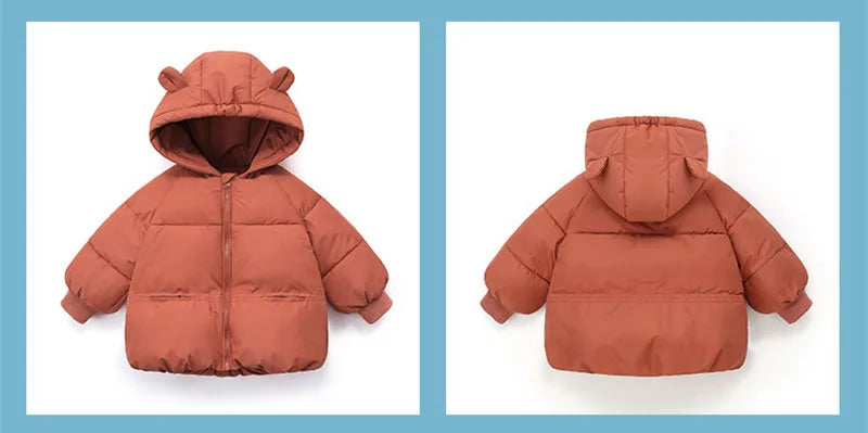 New Baby Warm Jacket Winter Toddler Thickened Outerwear Boys Girls Solid Hooded Coats Children Windproof Overcoat Snowsuit 2-6Y