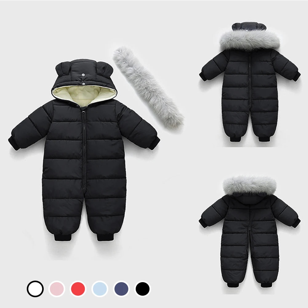 Baby Fur Hooded Jumpsuit,Waterproof -30 Degrees Snowsuits,Toddler Children's Winter Overalls,Infant Boys Girls Down Jacket 1-3T
