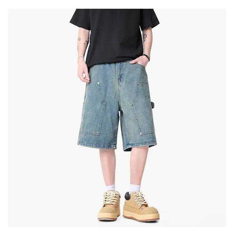 IEFB Workwear Men's Denim Shorts Multi Pocket Wide Leg Baggy Fit Casual Summer Streetwear Casual Cargo Jeans 9X2957