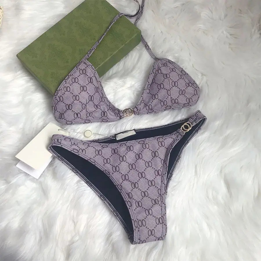 2025 Summer New Women's Outdoor Beach Swimsuit Sexy Hanging Neck Strap Split Bikini