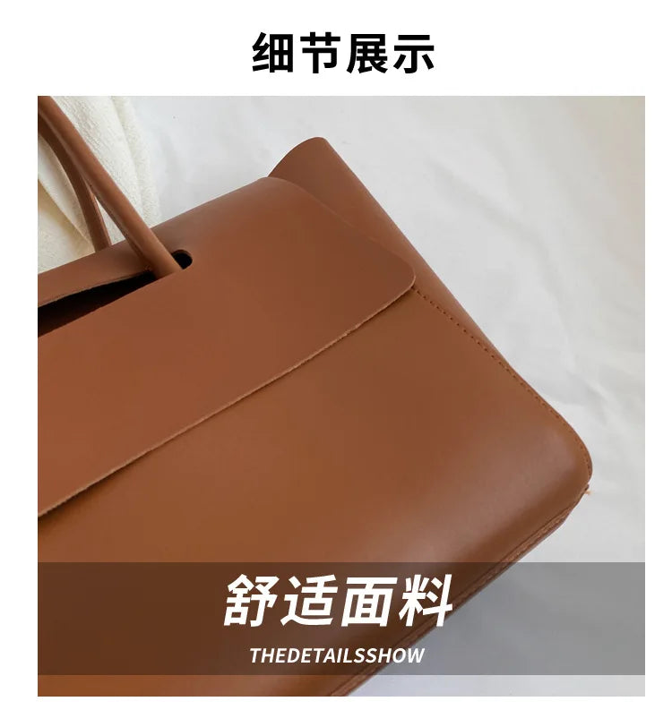 Large Capacity Women's Tote Bag Luxury PU Leather Shoulder Bag French Vintage Top-handle Handbag Casual Commute Shopper Bags